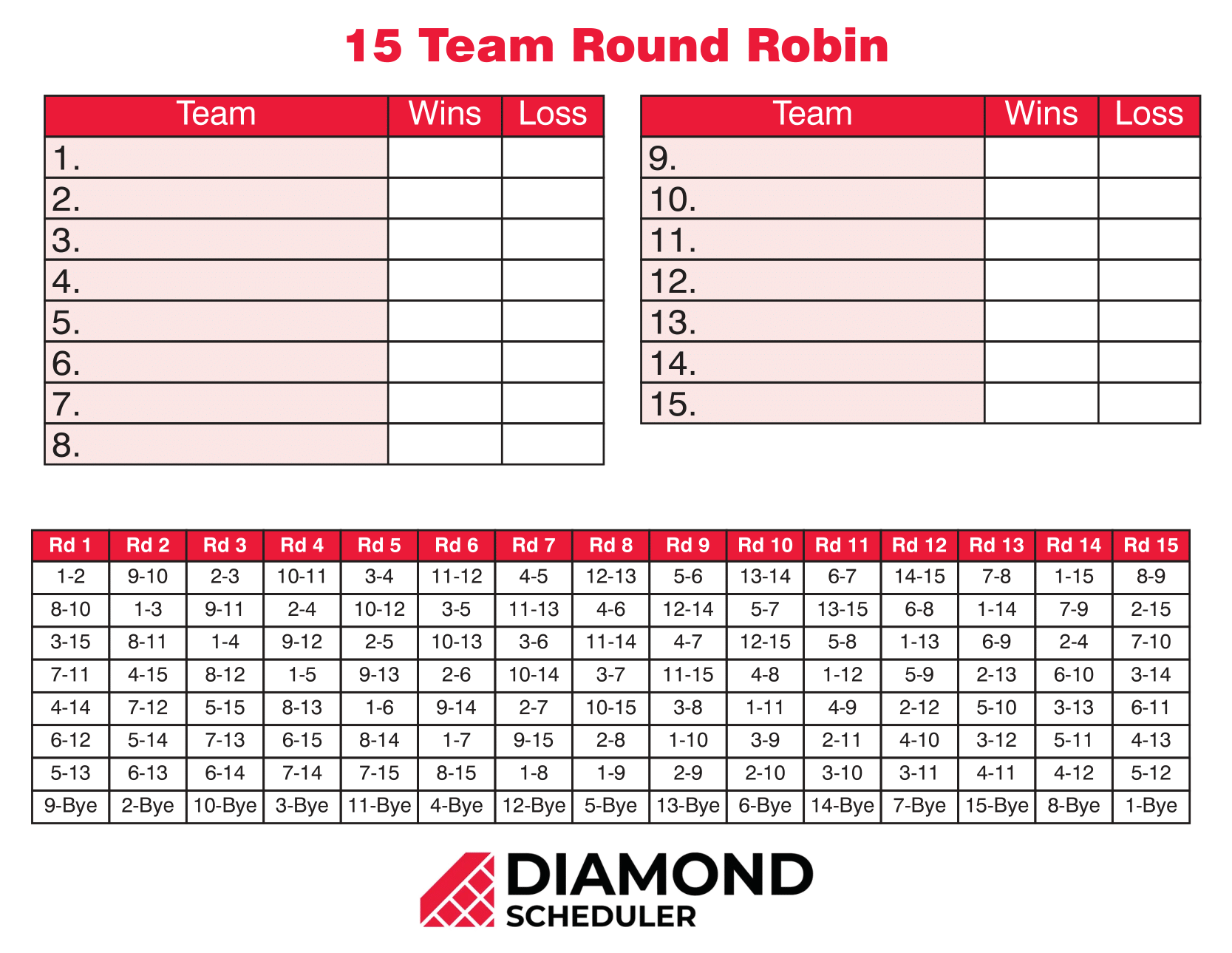 12-Team Round Robin Tournament Printable