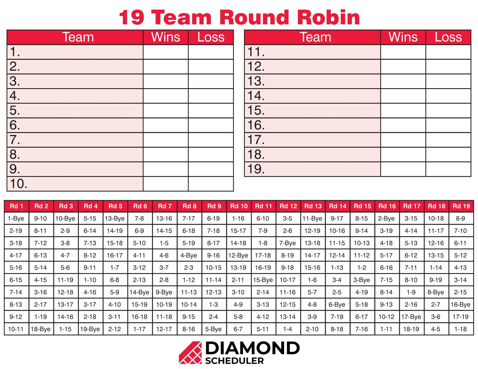 12 Team Round Robin Printable Tournament Bracket